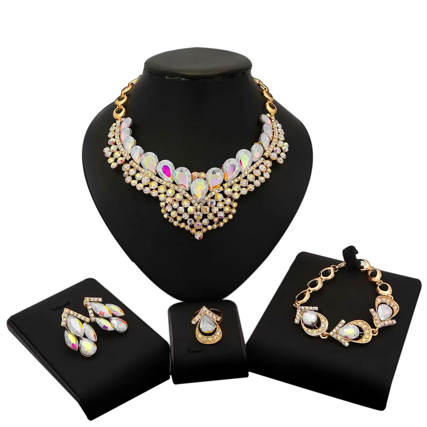 

Yulaili Wholesale High Quality African Shiny Diamond Women Fashion Jewelry set And 18K Gold Plated Party Prom Multi Colored Sets