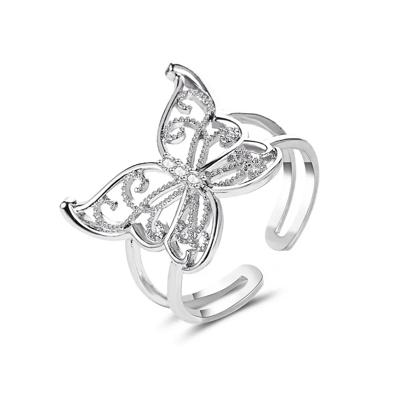 

Best Selling Quirky Adjustable Crystal Hollowed Butterfly Rings Creative Gold Plated Butterfly Open Ring For Girls
