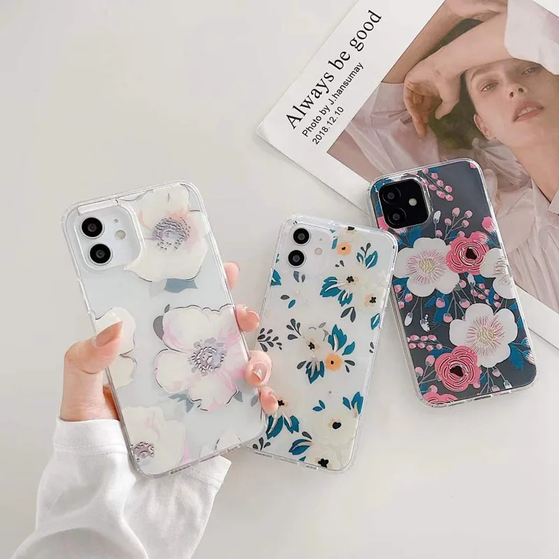 

Wholesale OEM Shockproof Clearly TPU Soft Transparent Daisy Patten Flower Phone Cases for iPhone XR X 12 13 Pro Max