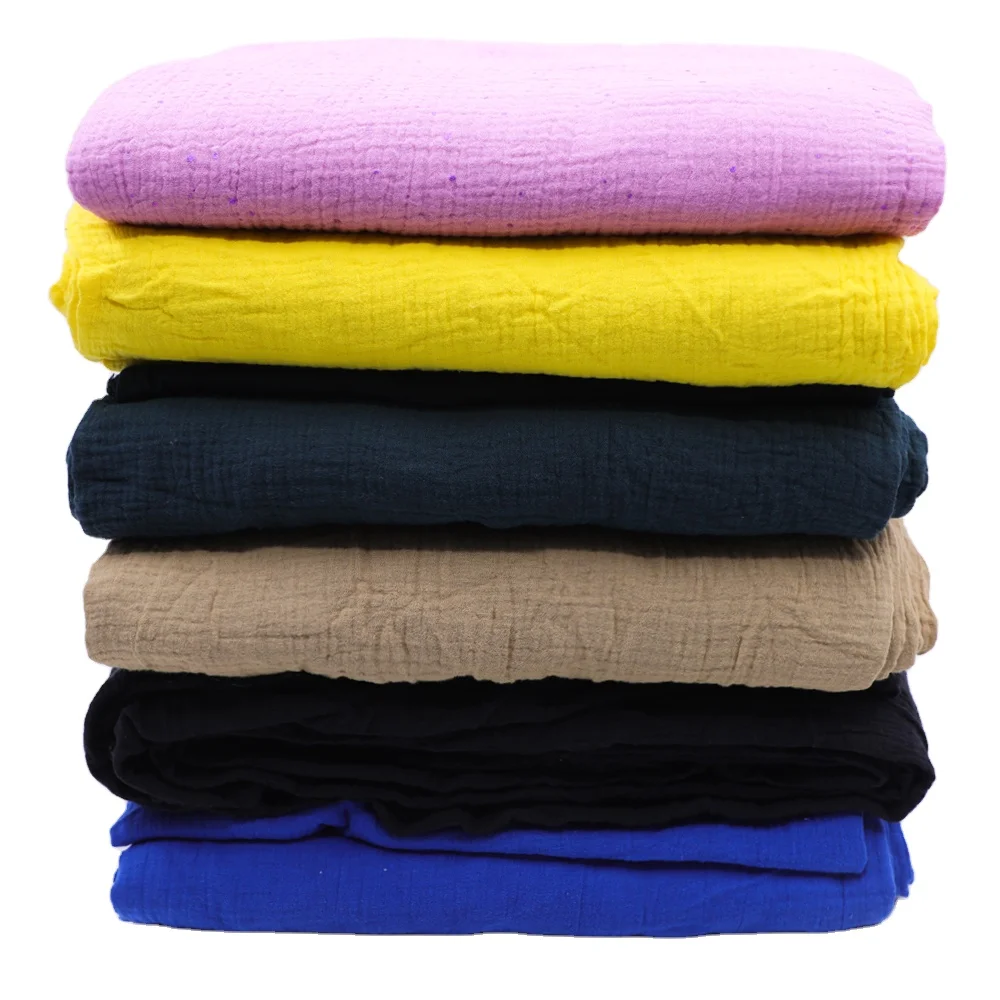 

Factory direct wholesale 100% cotton crinkle double gauze fabric with many colors on stock.