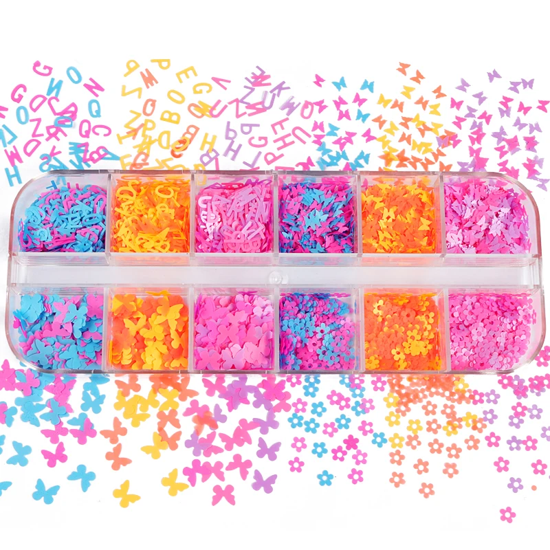 

Fluorescent butterfly plum blossom Nail Sequins Paillette Mixed Colors Nail Glitter 3D Flakes Slices Art Accessories