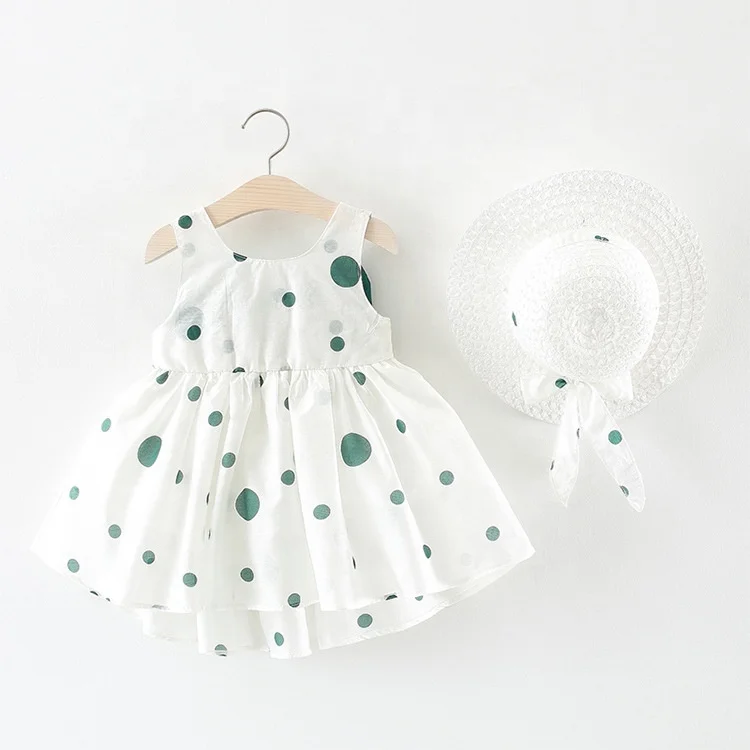 

huzhou children print cotton frocks elf bow dresses 2022 small baby girl dress short polka dot child sleeve dress with hat