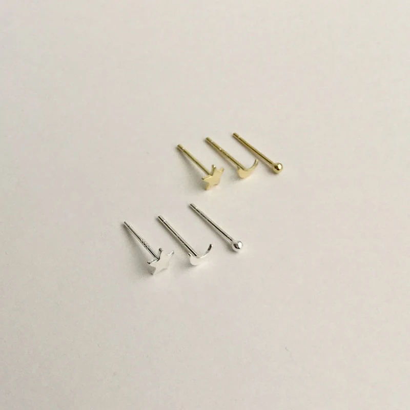 

3pcs/set s925 sterling silver daily new ins style simple mini star moon ball stud earrings set
