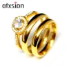 AFXSION 2020 new Stainless steel jewelry 18k gold couple ring set diamond lover couple ring