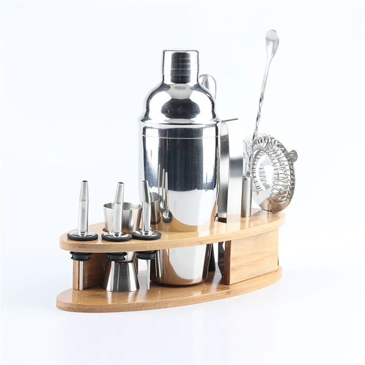 

304 Stainless steel barware cocktail shaker bar tools wine accessories custom glass tin with bamboo stylish stand, Accept customize