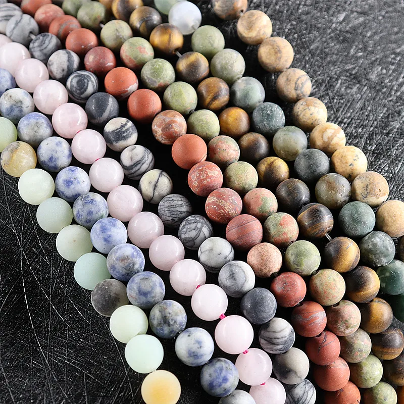 

Frosted natural mixed stone beads blue pattern agate beaded handmade diy beads for jewelry making