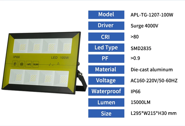 High lumen powerful slim ip65 smd outdoor 100w watt led flood lights housing