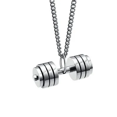 

Fashion Stainless Steel Men's Fitness Gym Dumbbell Weight Lifters Barbell Chain Pendant Necklace for Boys Birthday Gifts, Sliver,gold,black