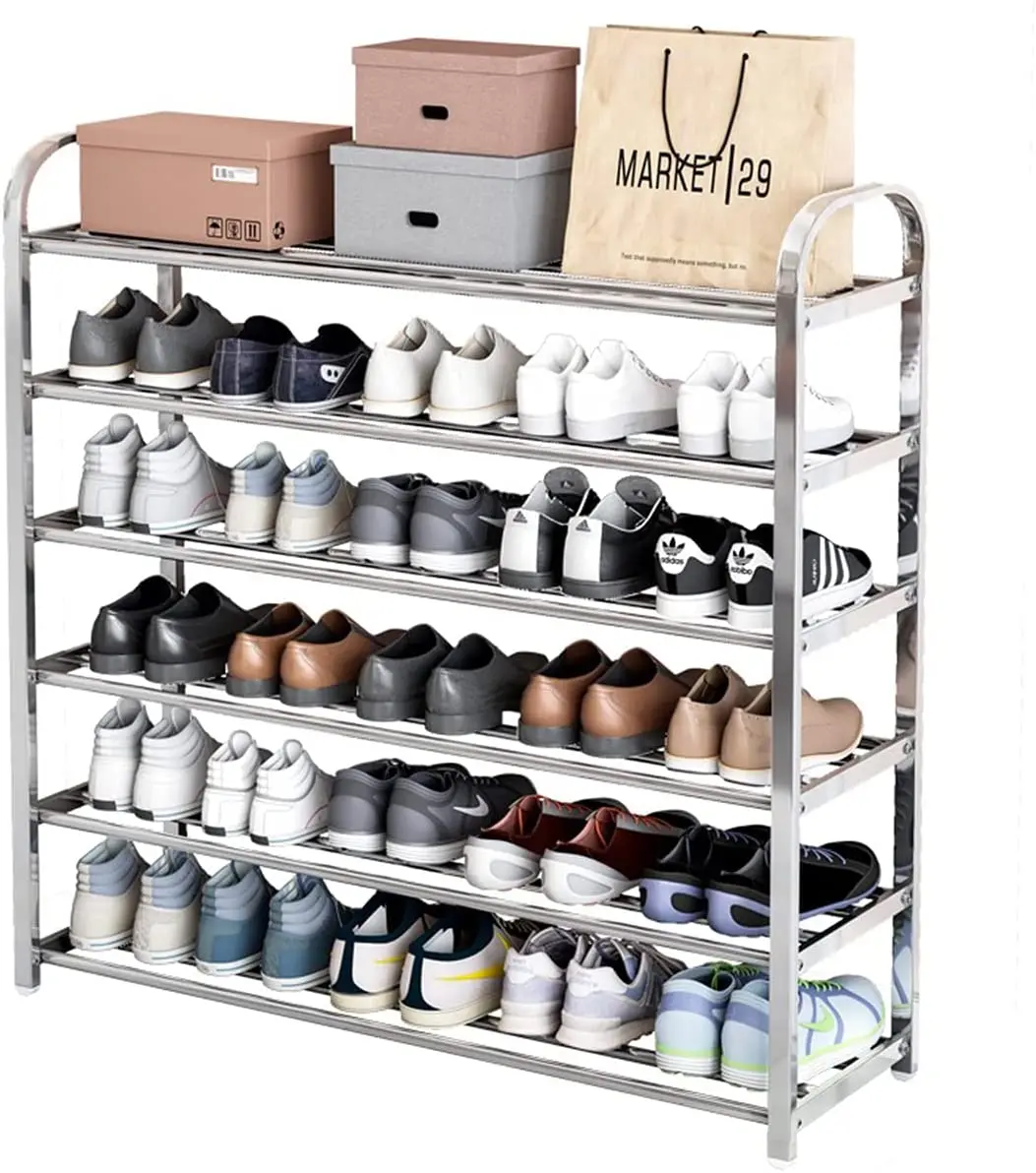 

modern metal shoe racks multi-layer storage for home stainless steel stand organizer shoe rack, Silver