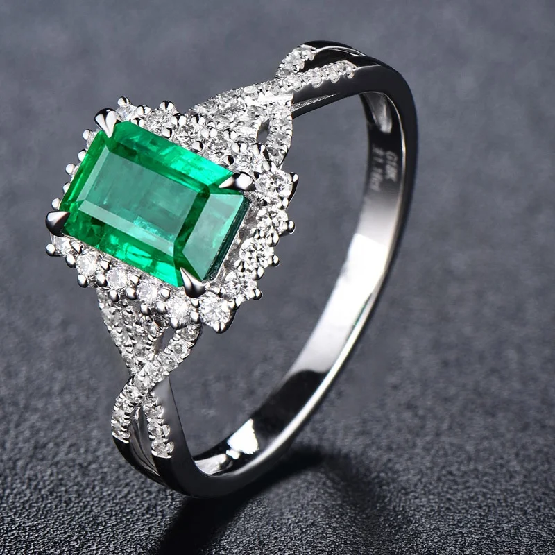 

Luxury Female Green Crystal Stone Ring Elegant Square Hollow Zircon Wedding Rings For Women Dainty Bridal Silver Engagement Ring