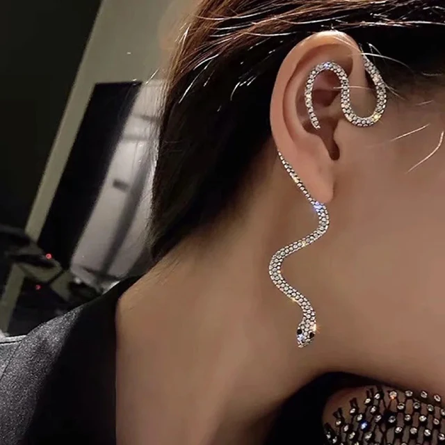 

exaggerated animal snake-shaped ear clip ear hang personalized rhinestone earrings ear bone clip without pierced earswomen 2021