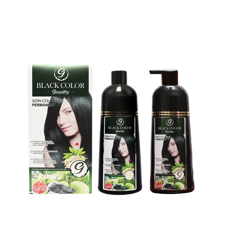 

Gouallty Wholesale Non Allergic Anti White Hair White To Black Ammonia Free 100% Cover Hair Dye Shampoo, Black, brown