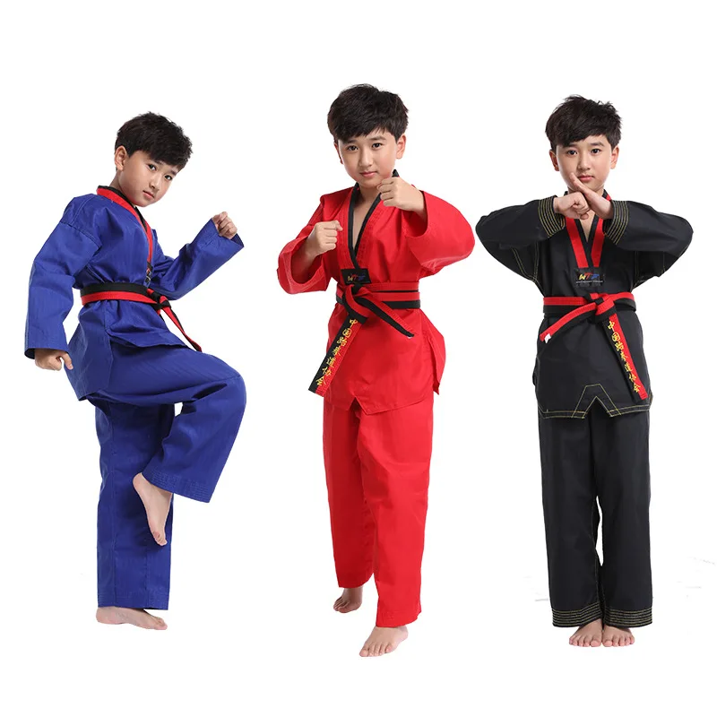 

s Taekwondo Clothing WTF Karate Judo Training Portable student Long Sleeve TKD Costumes, Black blue red