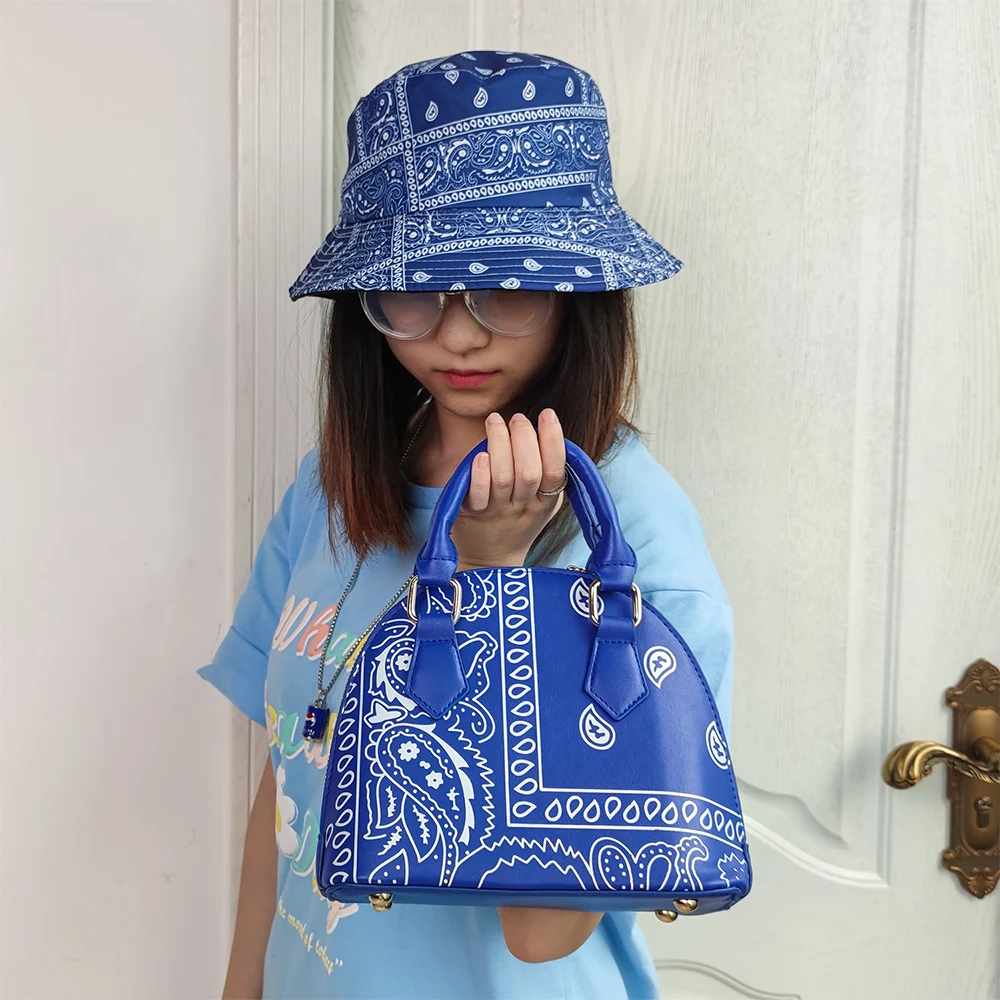 

2021 Ins Trendy Women hand bags ladies purses and Hat Famous Designer Bucket Paisley Bandana Bag Sets