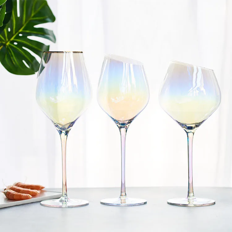 Ins  rainbow goblet Nordic tumbler colorful crystal champagne glass color creative ion plating wine glass