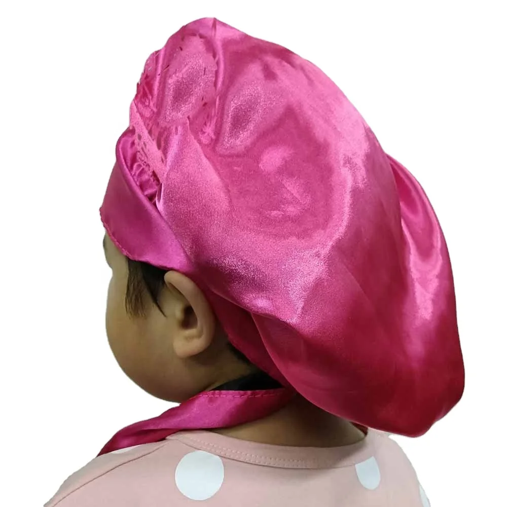 

Kids Sizes Double Layers Long Tie Satin Headbands Soft Silk Headwrap Reversible Hairs Bonnet, Customized