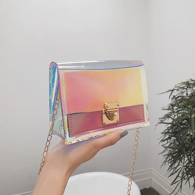 

New summer beach custom crossbody bag mini PVC clear shoulder bag trend chain colorful messenger bag for woman, Customized color
