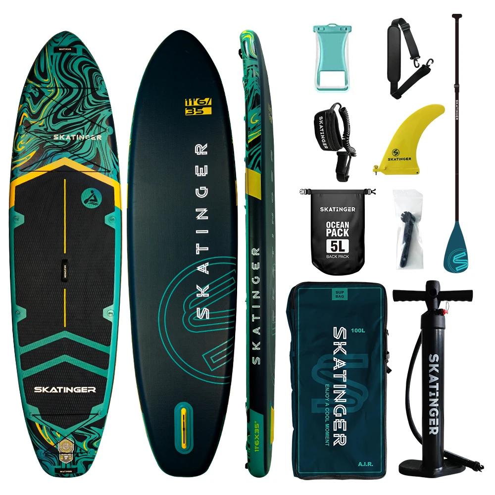 Skatinger 11'6\"* 35\"* 6\" Inflatable Stand Paddle Board SAP Surfing Gonflable Paddleboard for Water Sports