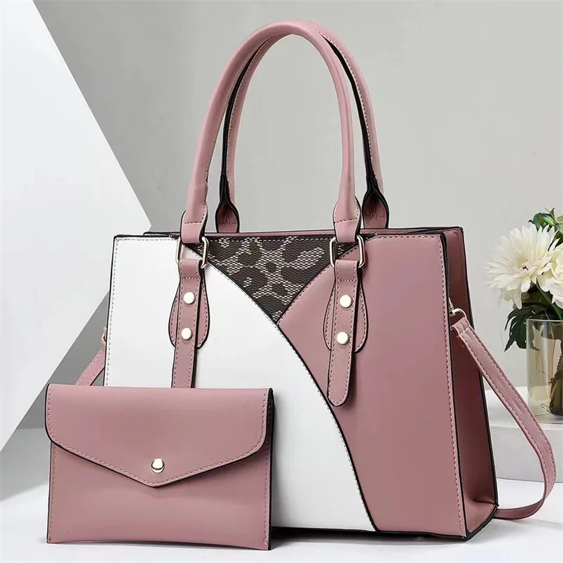 2024 New Two Piece Set Versatile Fashion Splicing Retro Simple Elegant and Elegant Handbags Ladies Bags