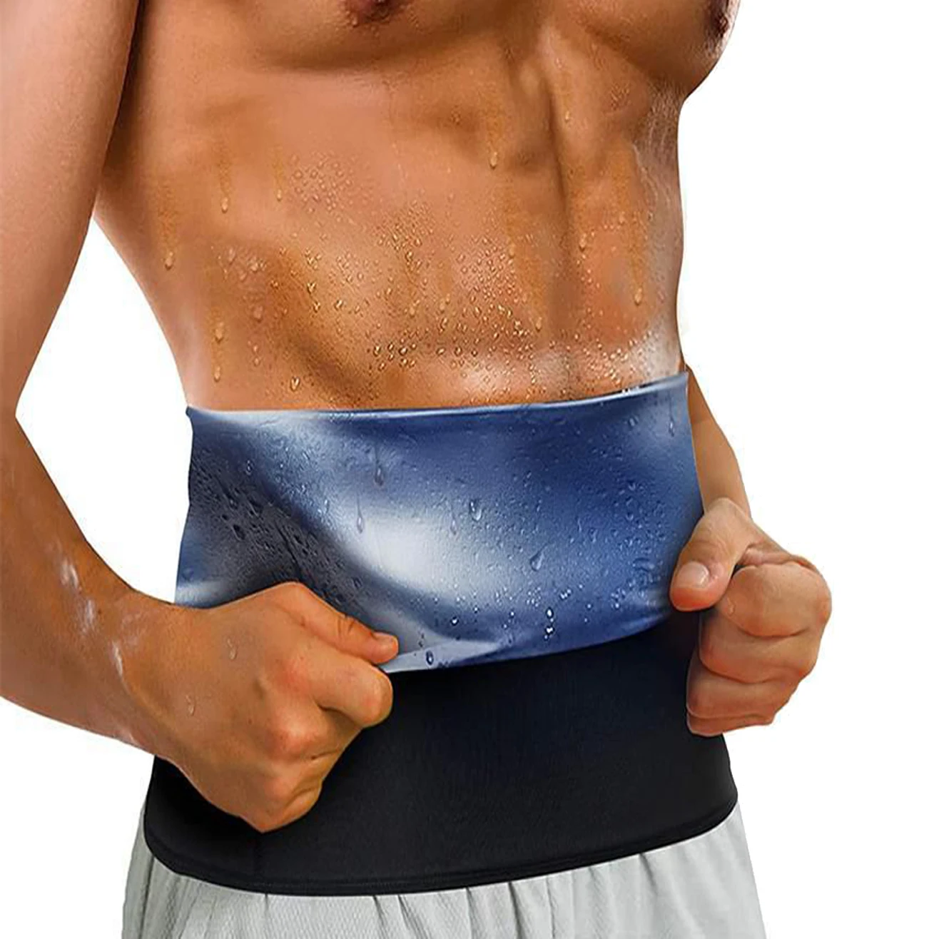 

Custom Logo Gym Belly Burn Fat Waist Trainer Hot Body Shaper Workout Weight Loss Waist Trimmer Sauna Slim Sweat Belt, Black with blue lining/black with silver lining