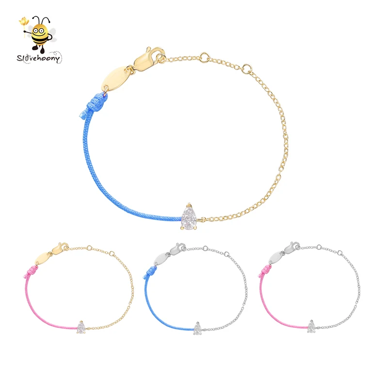 

2021 Fashion Jewelry Half Pink Blue String Half 925 Silver 18k Girls Circle Chain Bracelet Teardrop Drop Charm Bracelets, Silver/ rose gold/gold