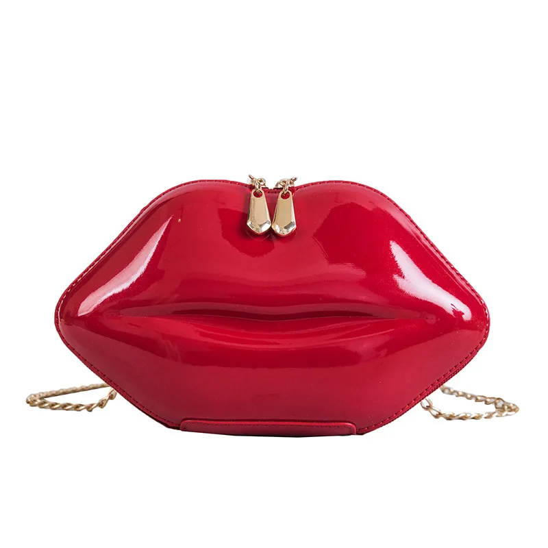 

Wholesale Fashion Chain Design Women Evening Clutch Bag Geometric Pattern Type Lips PVC Jelly Handbags Purse