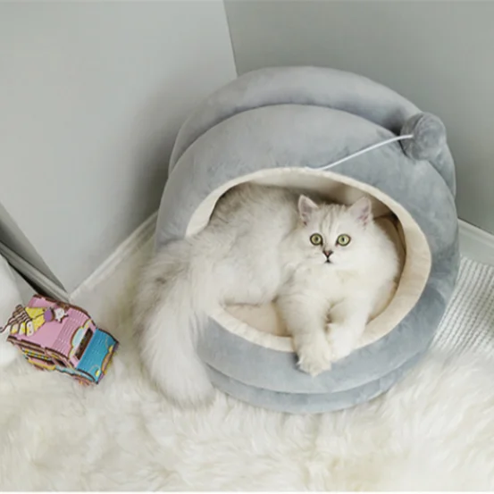 

Factory Direct Closed Cat Supplies Washable Warm Pet Cat Bed Castle Villa Pp Cotton Cave Bed, As picture