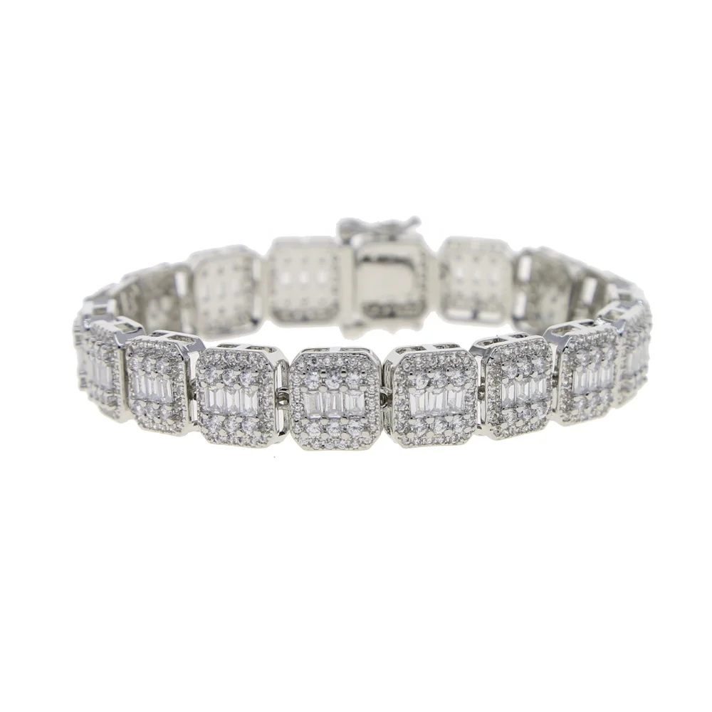 

High quality hip hop bracelet with 5A cz paved square charm paved tennis chain bracelet bangle for women men punk rock jewelry