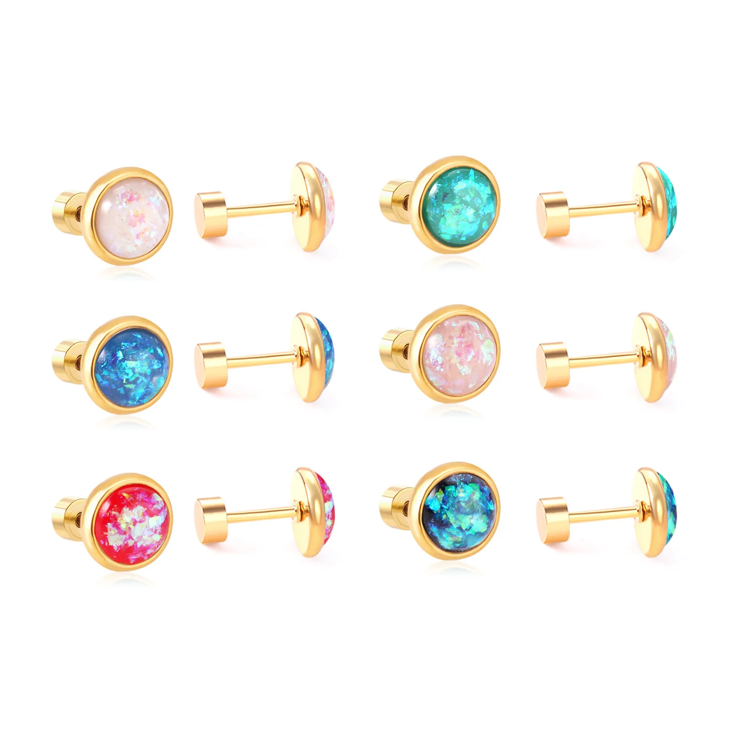 

New arrival fashion sweet stainless steel earrings wild ins mixed color screw stud wedding earrings