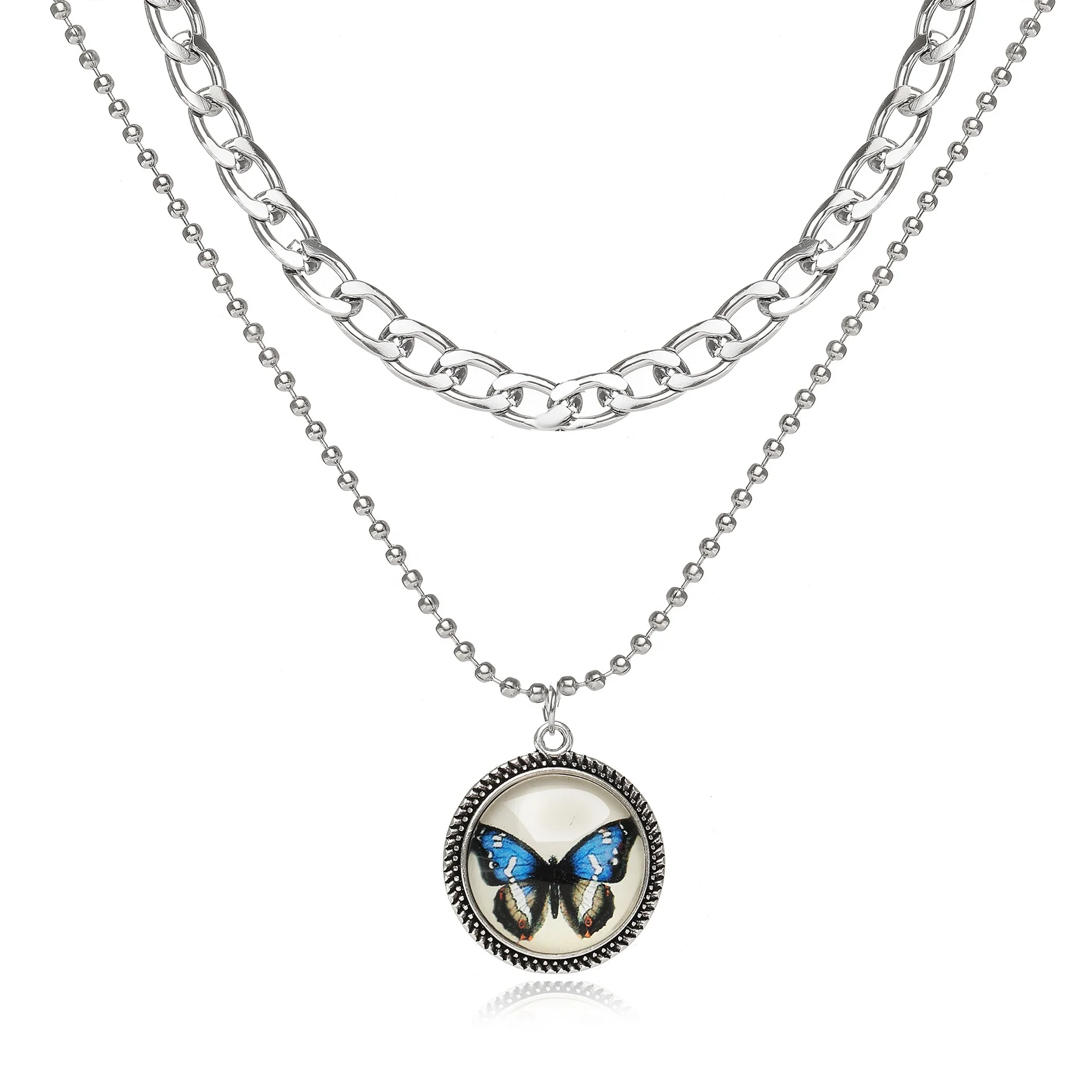 

Women's Retro simple alloy butterfly pendant double necklace