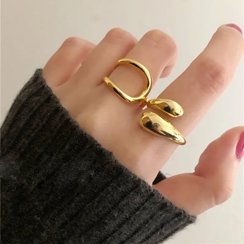 

Korea Minimalist Rings Geometric Glossy Cross Open Index Finger Punk Ring Atmospheric Water Drop Ring Gifts for Women