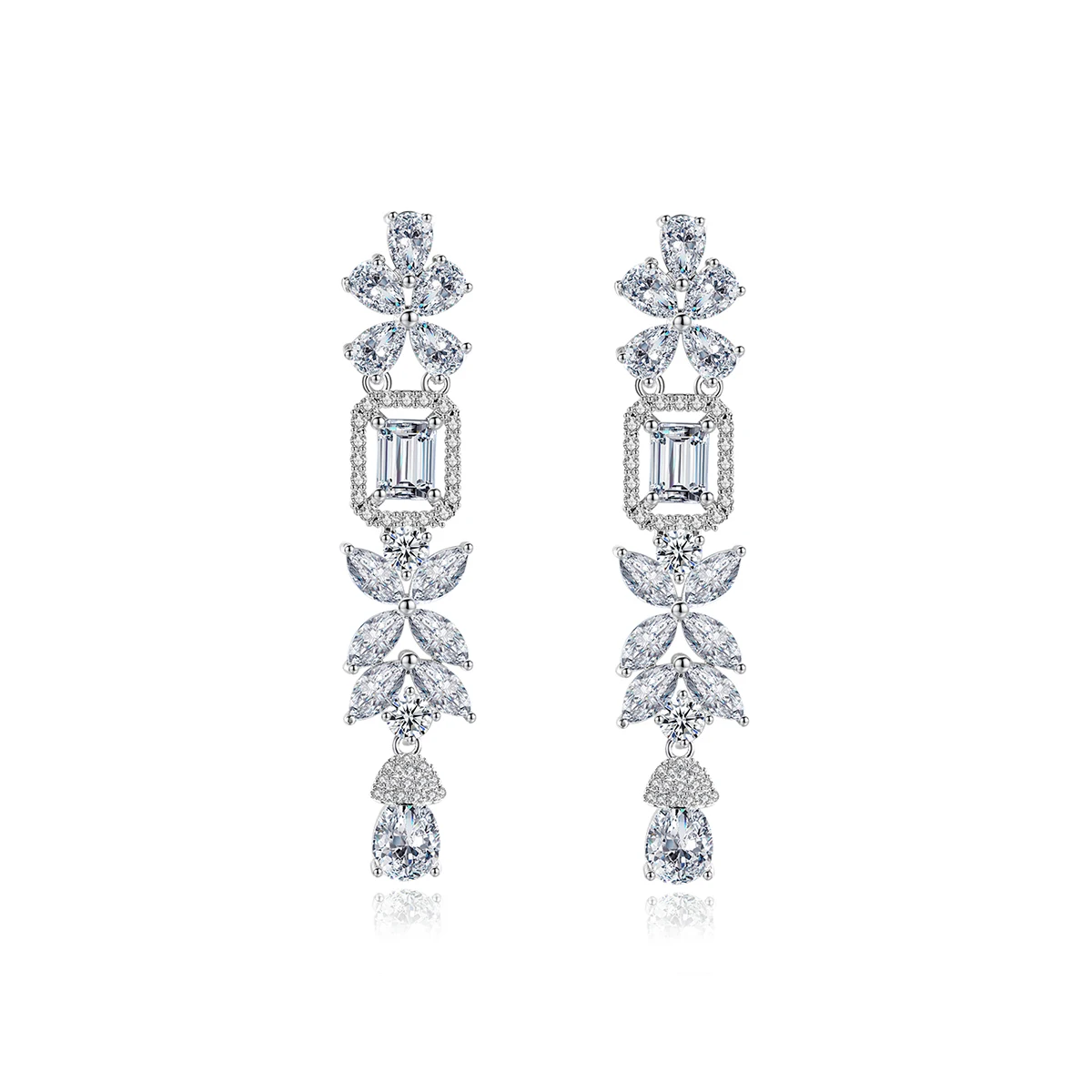 

LUOTEEMI Flower Shape Long Dangle Bridal Earring Clear Emerald Cut Zircon Earrings for Girl Fashion Wedding Jewelry