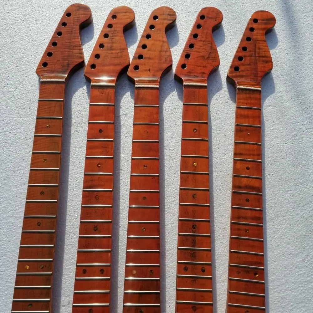 

1pc Flame Maple Guitar Neck 21 Fret 25.5 inch Dark Yellow Pearl Dot Inlay DIY Guitar