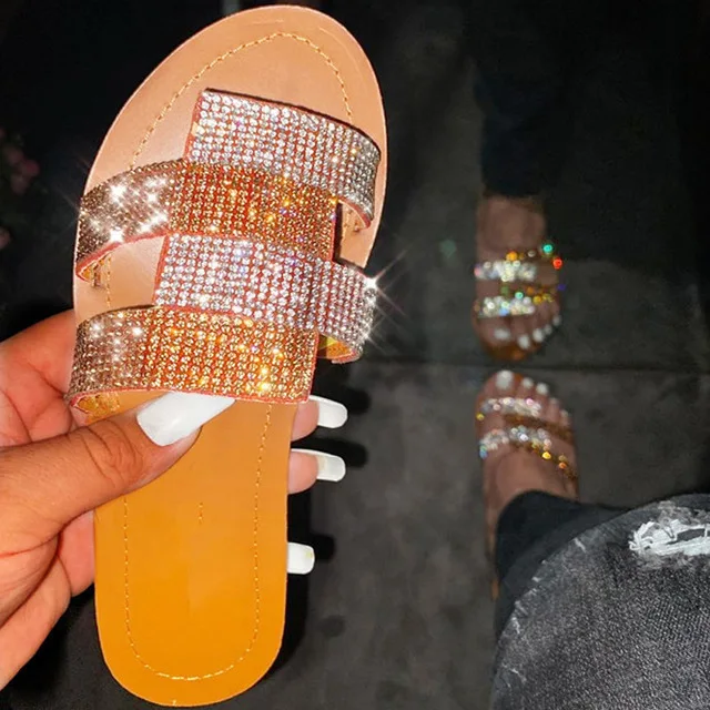 

China wholesale crystal diamond glitter wide width sandals for women sandalias de verano mujer sandles women