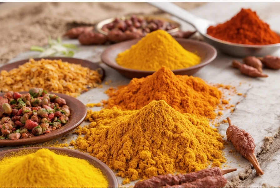 Comparing different curry powder brands on a countertop