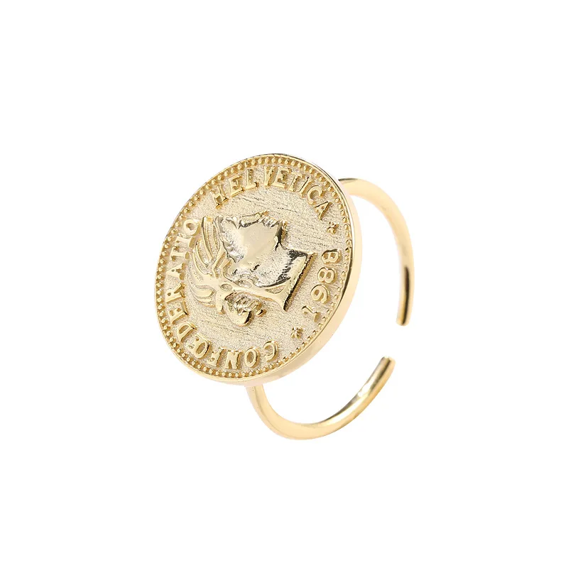 

Gold Vintage New Silver Woman Head Coin Resizable Ring