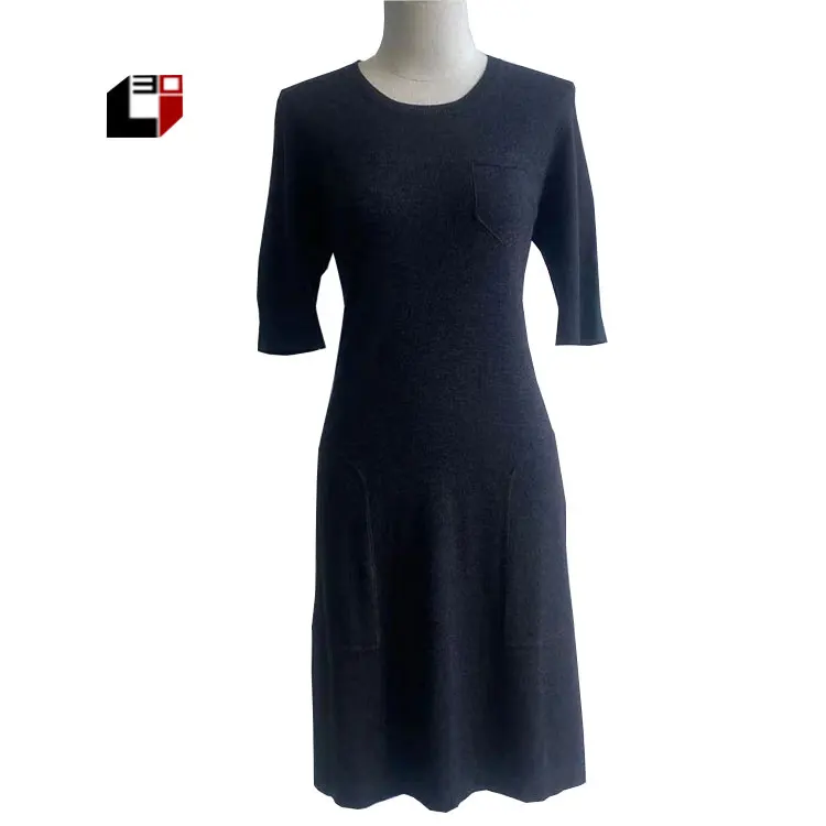 

2021 America style dress designer women and ladies solid color casual hand knitting sweater dress, Customized color