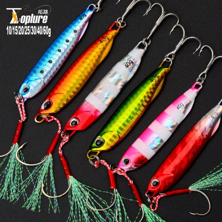 

TOPLURE Factory 10g 15g 20g 25g 30g 40g 60g Jig Metal Fishing Lure Offfshore Fish Long Casting Sea Fish Jig Lures with Glow