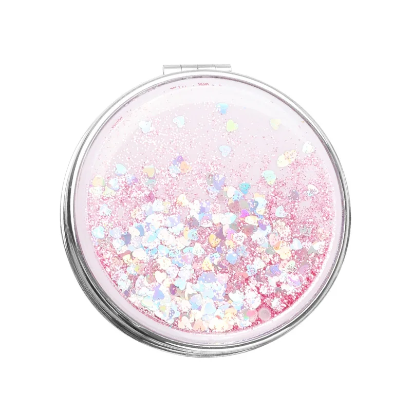 

Compact Makeup Mirror Liquid Floating Quicksand Glitter Small Makeup Mirror Double Sided Magnifying Portable Travel Mirror