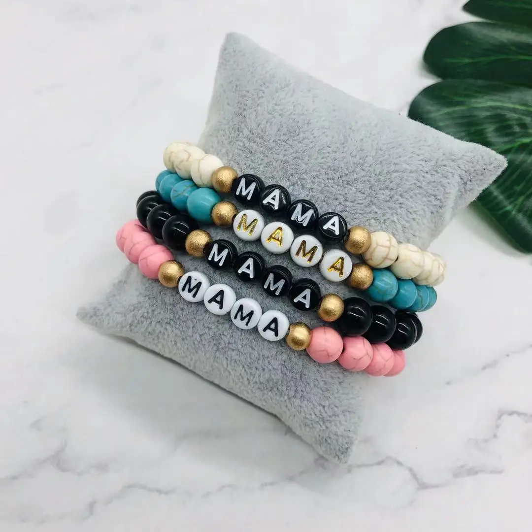 

Stone beads MAMA stretch bracelet, As picture show