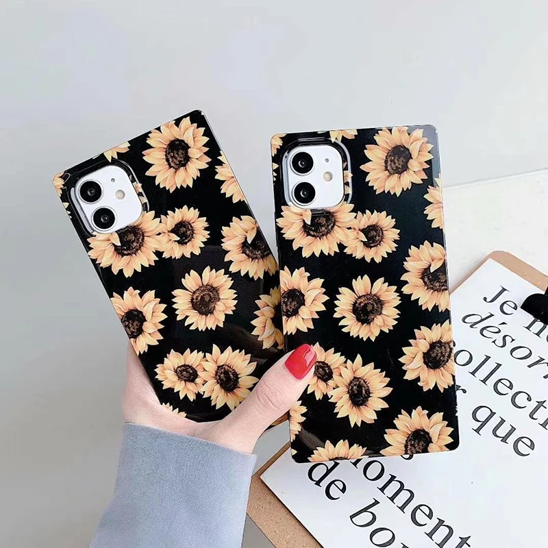 

Luxury Square Anti-fall Retro chrysanthemum Soft silicone phone case for iphone X XR XS MAX 7 8 plus 11 Pro Flowers cover coque