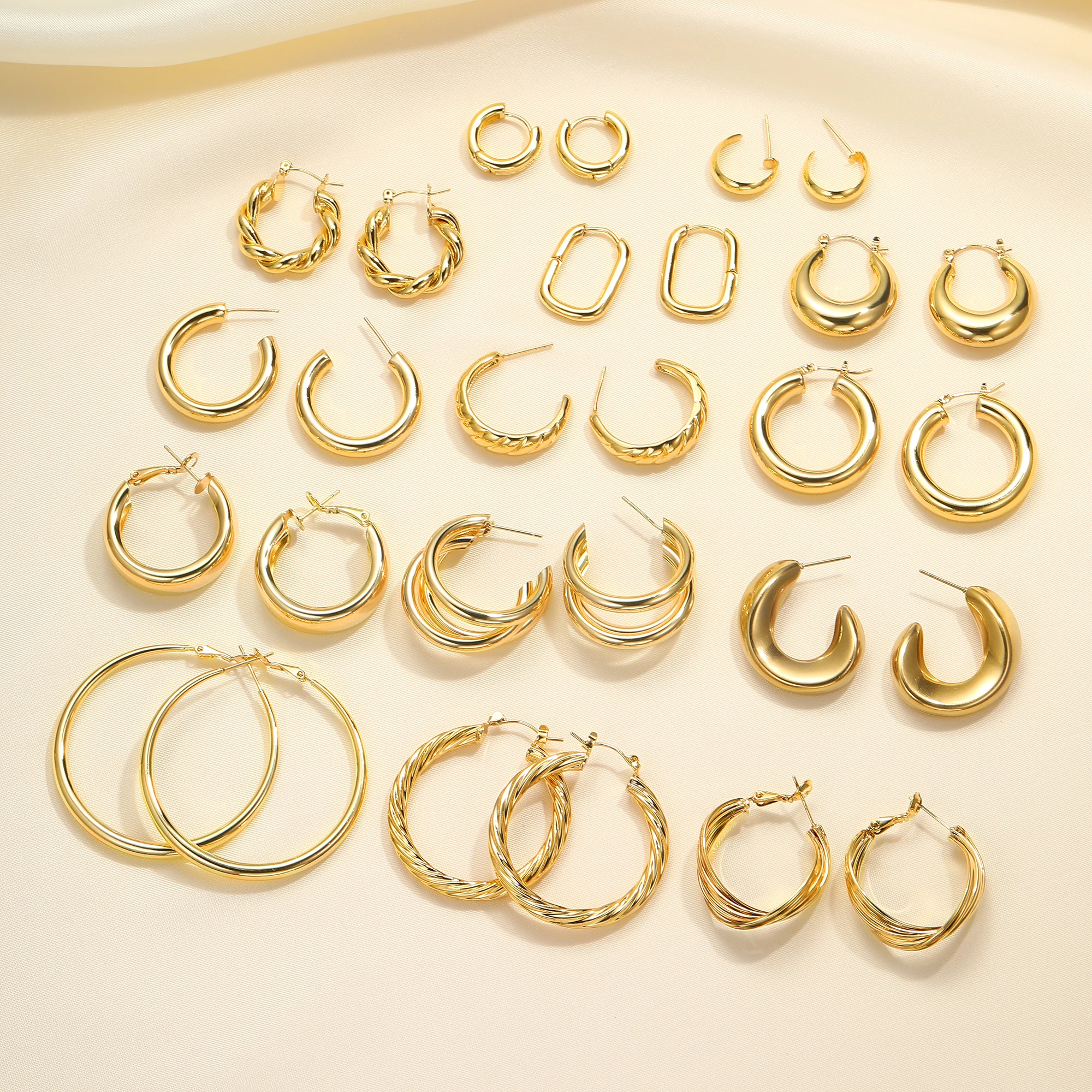 

Top Quality Statement Real Gold Plated Big Hoop Earrings Women Non Tarnish Twisted Circle Earrings Jewelry For Gift