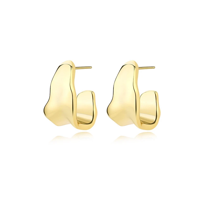 

Fashion Statement Earrings Gold Plated 925 Sterling Silver Chunky irregular hammered Stud Earrings for women