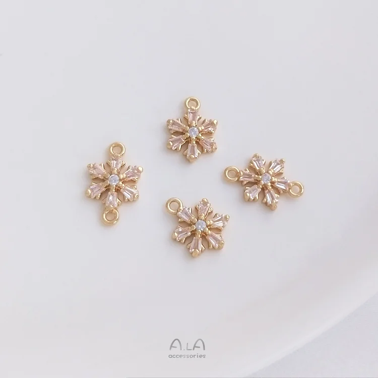 

14k Gold Plated Brass DIY handmade jewelry inlay Cubic Zircon Small Snowflake Shape Pendant