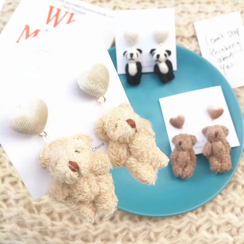

Fashion Cute Plush Toy Bear Dangle Stud Earrings Creative Daily Jewelry Gift Wholesale 2021, Like picture
