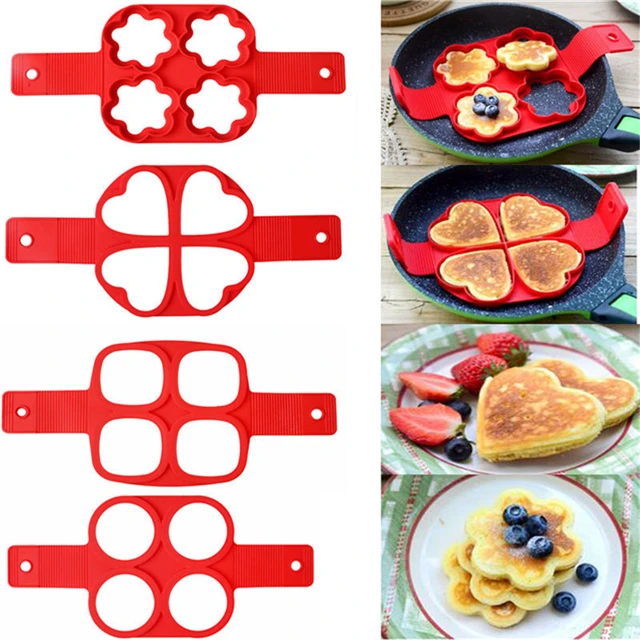 

4-hole Silicone Omelette Maker Egg Pancake Ring Nonstick Kitchen Accessories, As show