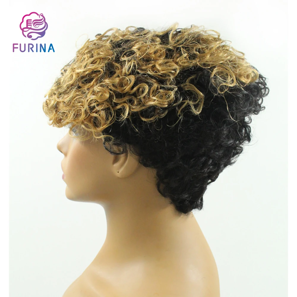 

Fashion 1B/27# curly short wigs machine made 100% Brazilian human hair wigs for black women, 1b#/27# natural color