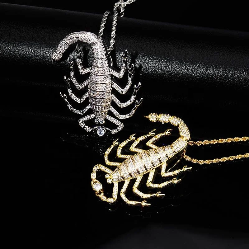 

stock hip hop men jewelry micro pave 5A cz scorpion pendant necklace, Rose gold