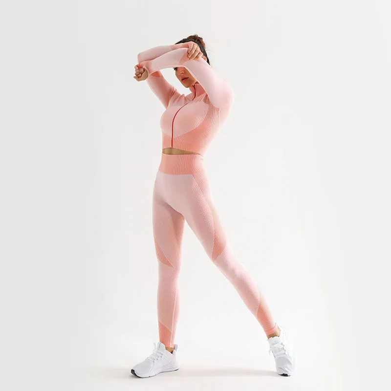 

Summer Slim Fit Yoga Shirt Seamless Smooth Stretch Fabric Yoga Corset Three Piece Leggings Set, 10 colors, as picture shown