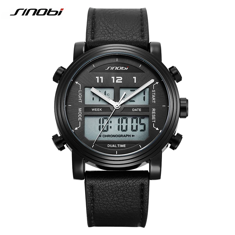 

SINOBI Fashion Digital Watch Man Chronograph Calendar Watches Soft Leather Band Watchs Custom Logo OEM Wristwatch S9824G